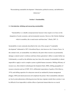 1 &ldquo;Reconsidering sustainable development: Urbanization, political