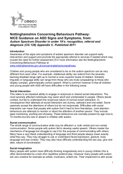 NICE Guidance on ASD Signs and Symptoms, from