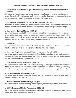 Brief Description of Grounds for a Declaration of Nullity of Marriage 1