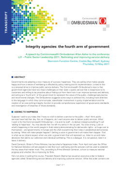 Integrity agencies: the fourth arm of government
