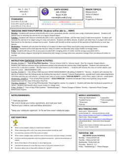 TENTATIVE OBJECTIVES/PURPOSE: (Students will be able to