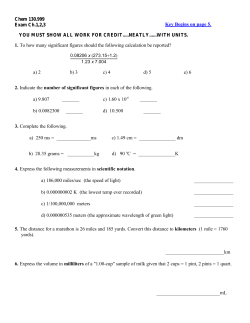 Chem 130.999 Exam Ch.1,2,3 Key Begins on page 5. YOU MUST