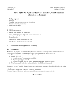 Class 4 (12/02/07): Basic Sentence Structure, Word order and
