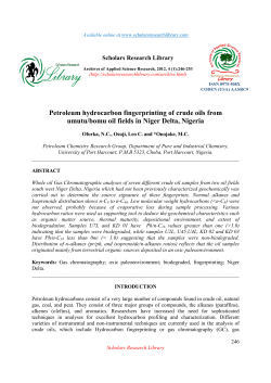 Petroleum hydrocarbon fingerprinting of crude oils from umutu/bomu