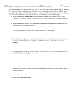 Secondary Math I &ndash; 6.2 Assignment: Using Linear Combinations to