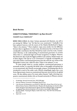 Book Review CONSTITUTIONAL THEOCRACY, by Ran Hirschl 1