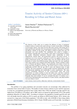 Tourist Activity of Senior Citizens (60+) Residing in Urban and Rural