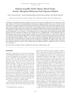 Hydrous Iron(III)-Tin(IV) Binary Mixed Oxide: Arsenic