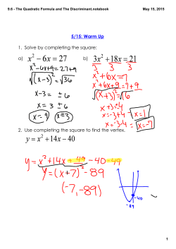 9.6 - The Quadratic Formula and The Discriminant.notebook
