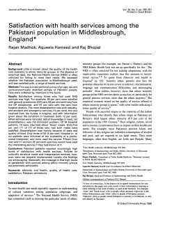 Satisfaction with health services among the Pakistani population in