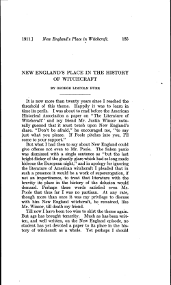 new england`s place in the history of witchcraft