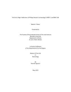 The End is Nigh: Reflections of Philipp Nicolai`s Eschatology in BWV