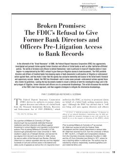 The FDIC`s Refusal to Give Former Bank Directors and Officers Pre