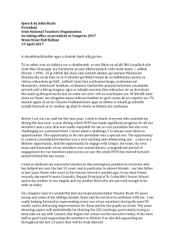 Speech by John Boyle President INTO on taking office as president