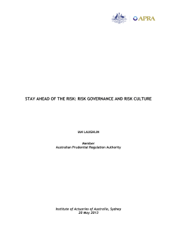 Stay ahead of the risk: Risk governance and risk culture