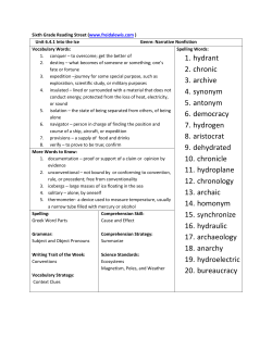 1. hydrant 2. chronic 3. archive 4. synonym 5. antonym 6. democracy