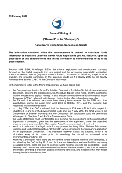 Beowulf Mining plc ("Beowulf" or the "Company") Kallak North