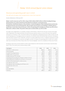 Nedap `2016 annual figures` press release