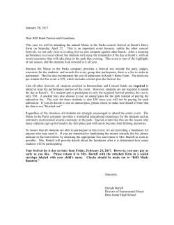 Music in the Parks Information Letter and Payment Form