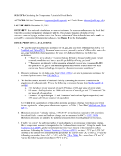 SUBJECT: Calculating the Temperature Potential of Fossil Fuels