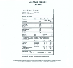 Cashews- roasted unsalted 28g