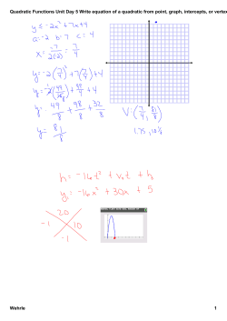 Quadratic Functions Unit Day 5 Write equation of a quadratic from