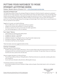Putting Your Paycheck to Work - Federal Reserve Bank of Kansas City