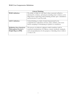 WASC Core Competencies: Definitions Critical Thinking WASC