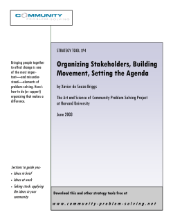 Organizing Stakeholders, Building a Movement, Setting the