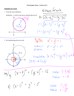 PreCalculus Notes: Circles CS-2 Equation of a Circle 1. From the