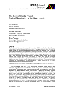 The Cultural Capital Project: Radical Monetization of the Music