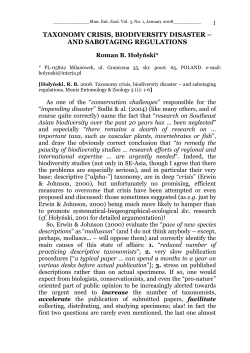 1 TAXONOMY CRISIS, BIODIVERSITY DISASTER &ndash; AND