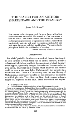 The Search for an Author: Shakespeare and the Framers
