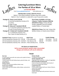 Catering/Luncheon Menu For Parties of 10 or More