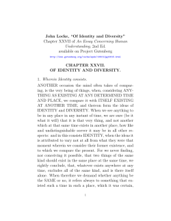 John Locke, &ldquo;Of Identity and Diversity&rdquo; Chapter XXVII of An Essay