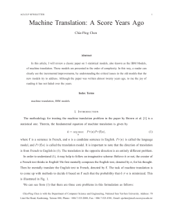 Machine Translation: A Score Years Ago