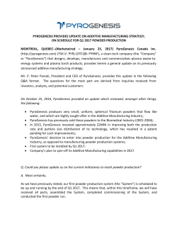ON SCHEDULE FOR Q1 2017 POWDER PRODUCTION
