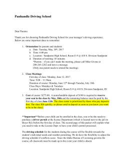 June 12 - July 18 - PANHANDLE DRIVING SCHOOL