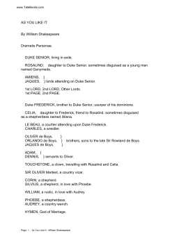 AS YOU LIKE IT By William Shakespeare Dramatis Personae. DUKE