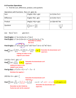6-6 Function Operations &bull; Find the sum, difference, product, and