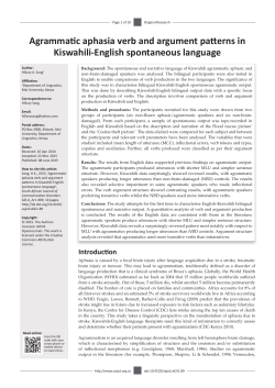 Agrammatic aphasia verb and argument patterns in Kiswahili