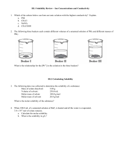 III.1 Solubility Review &ndash; Ion Concentrations and Conductivity 1
