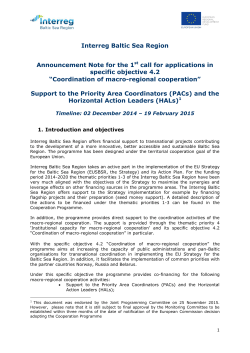 Call PACs HALs 2015 - EU Strategy for the Baltic Sea Region