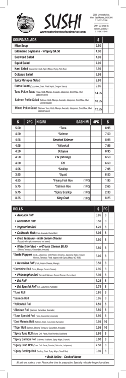 Sushi Menu - Waterfront Seafood Market