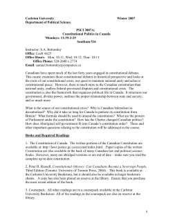 PSCI 3007A: Constitutional Politics in Canada
