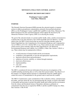 MPCA Remedy Decision Document, Washington County Landill