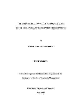 THE EFFECTIVENESS OF VALUE FOR MONEY AUDIT IN THE