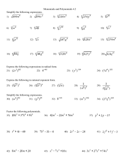 Monomials and Polynomials 4.2 Simplify the following expressions