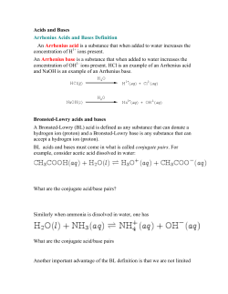 Acids and Bases Arrhenius Acids and Bases Definition An Arrhenius
