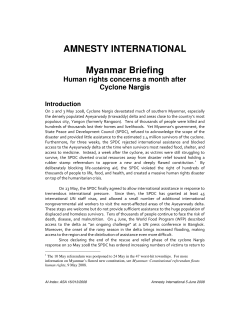 AMNESTY INTERNATIONAL Myanmar Briefing Human rights